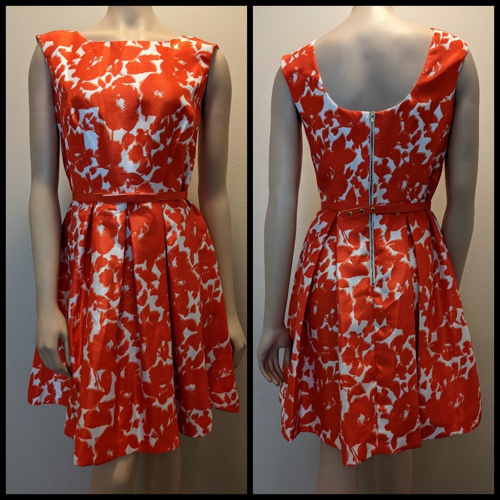 Danny & Nicole Red Floral Belted Dress Sz 6